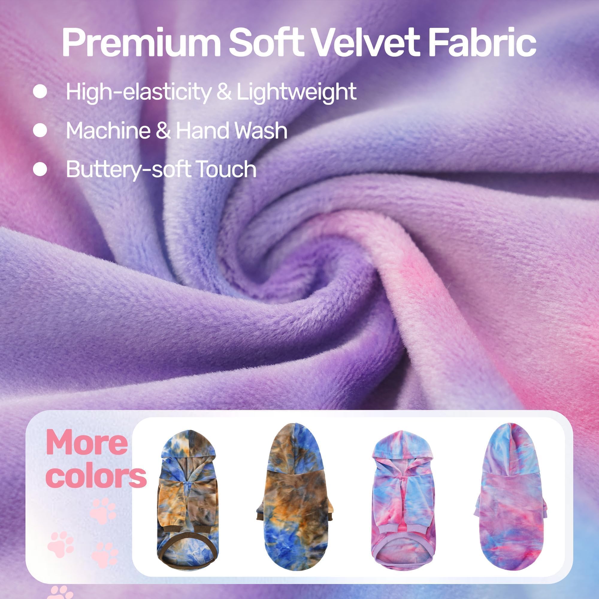 WOYYHO premium velvet tie-dye dog hoodie on-dog demonstrates easy pullover fit and lightweight warmth.