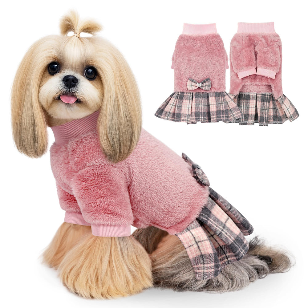 WOYYHO small dog sweater dress full view shows warmth and cute styling