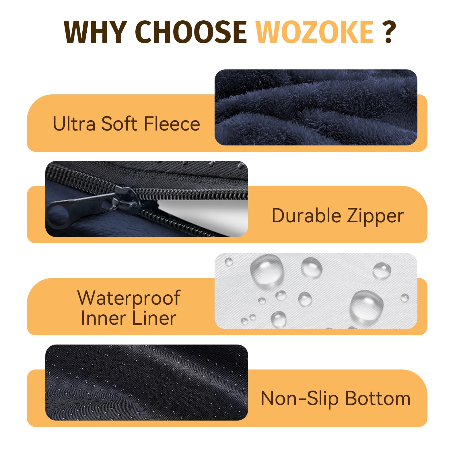 WOZOKE navy fabric bed fits large dogs with plush feel.
