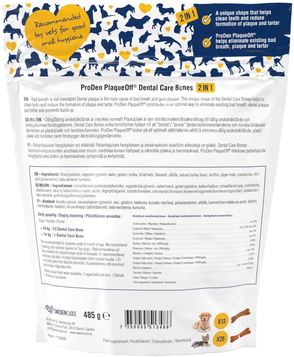 WPARHUS ProDen PlaqueOff dental bone Bacon flavor provides a tasty gnawable dental care routine.