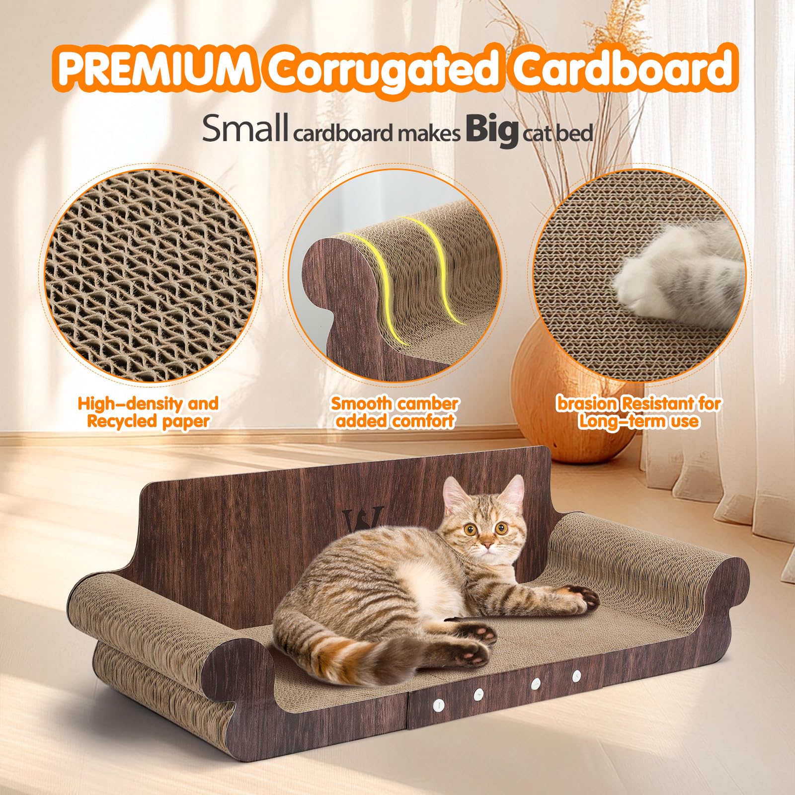 wpvpaw 32-inch cat scratcher bed in room demonstrates space-perfect lounging and furniture protection