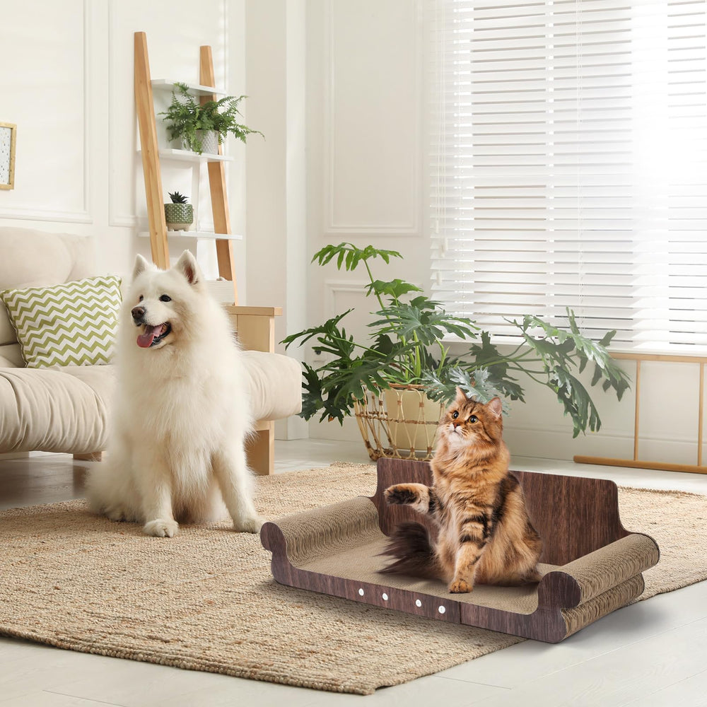wpvpaw cat scratcher bed in action shows cat lounging and scratching comfortably