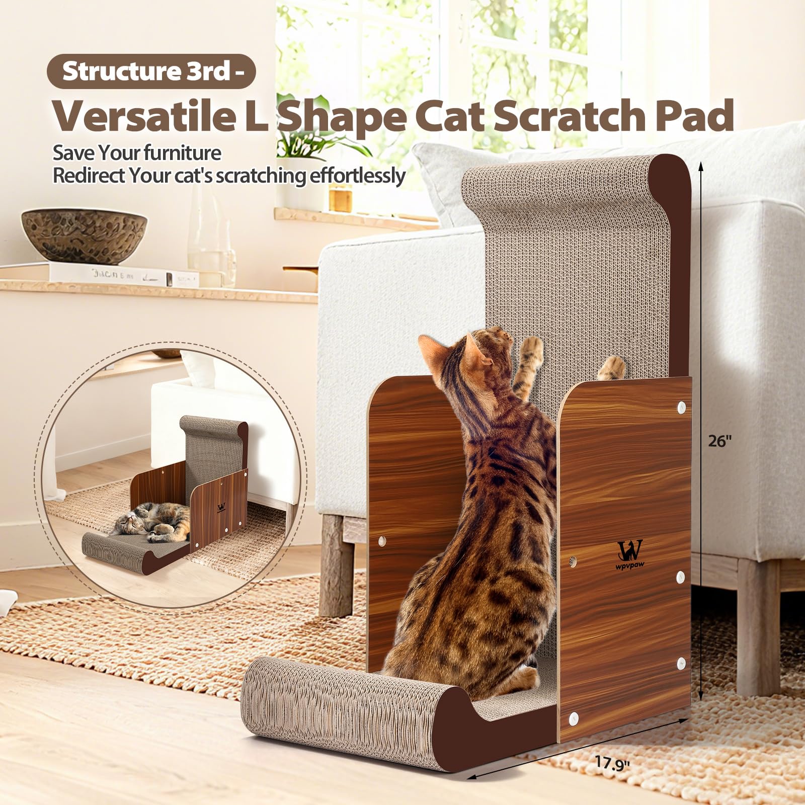WPVPaw convertible vertical scratching board demonstrates versatile configurations for multi-cat homes