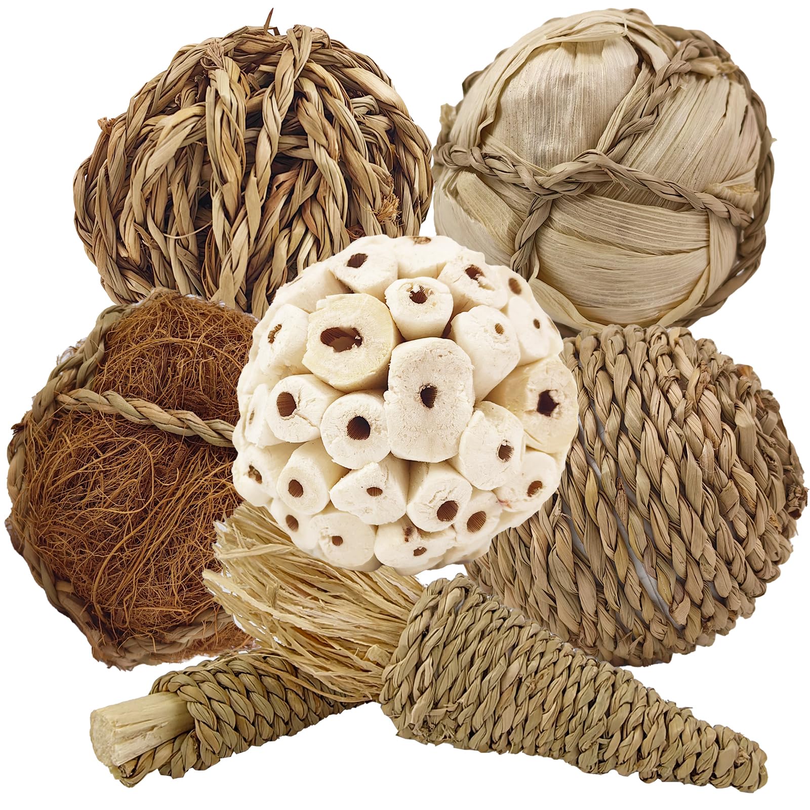 WQY GroceryShop 7Pcs Bird Toy closeup of large chew balls for safe shredding