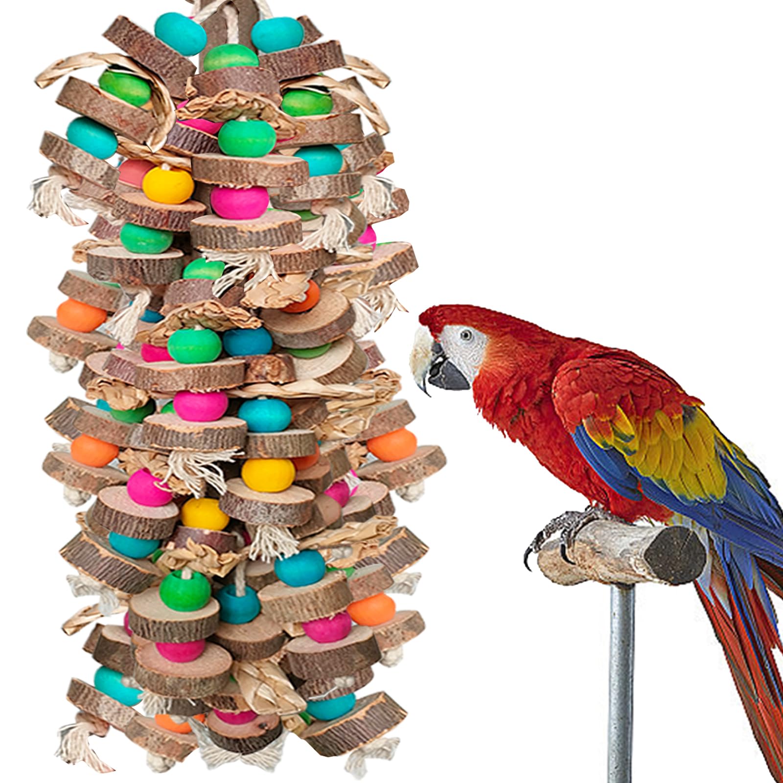 WQY GroceryShop large bird toy with colorful wood blocks for enrichment and chewing.