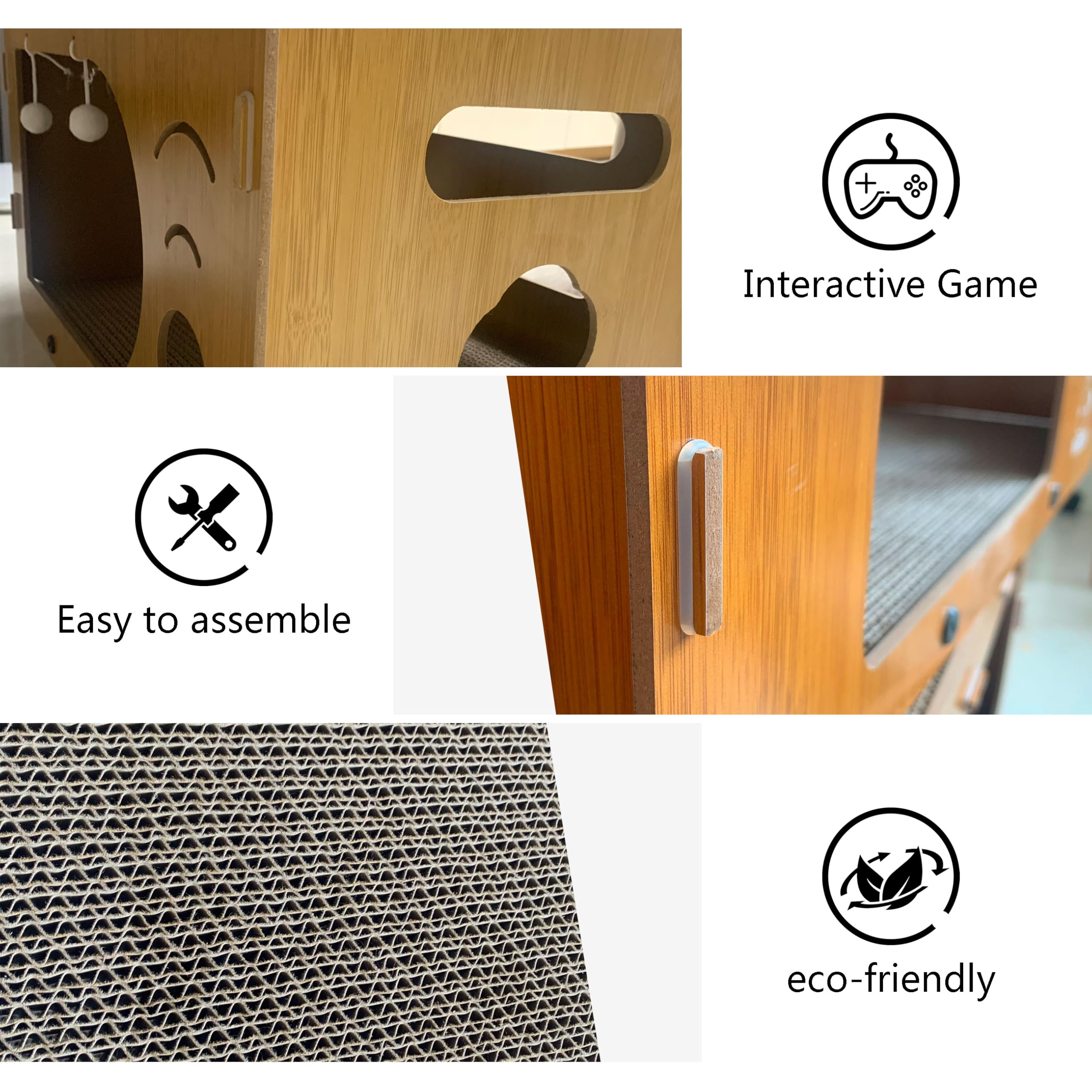 WRBTA semi-enclosed nest - restful hiding plus claw maintenance with play balls.