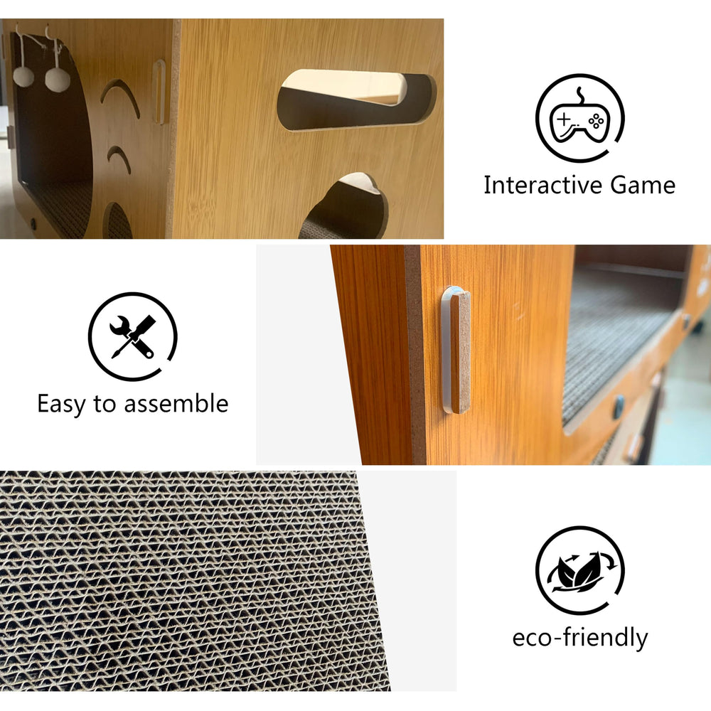 WRBTA semi-enclosed nest - restful hiding plus claw maintenance with play balls.