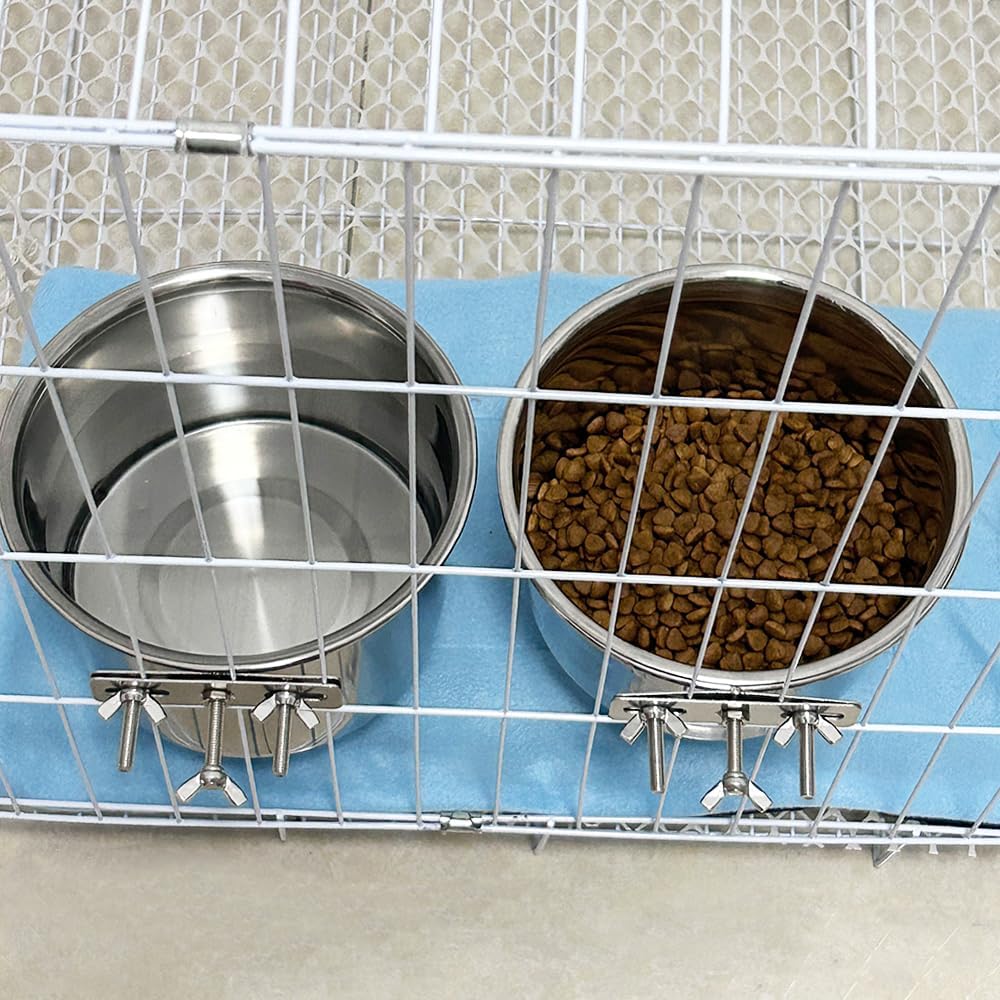Wrifazaly large-medium dog bowls set arranged for crate feeding.