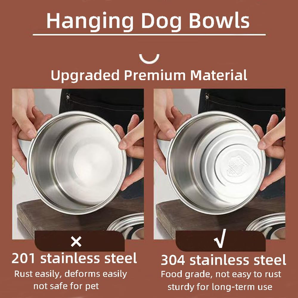 Wrifazaly two-pack dog bowls mounted on crate for stable feeding.