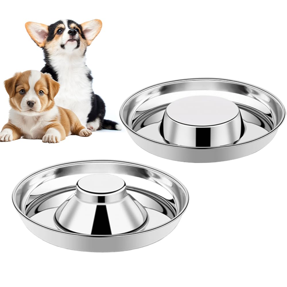 Wrifazaly two-pack stainless steel puppy bowls shown side by side for multi-dog feeding.