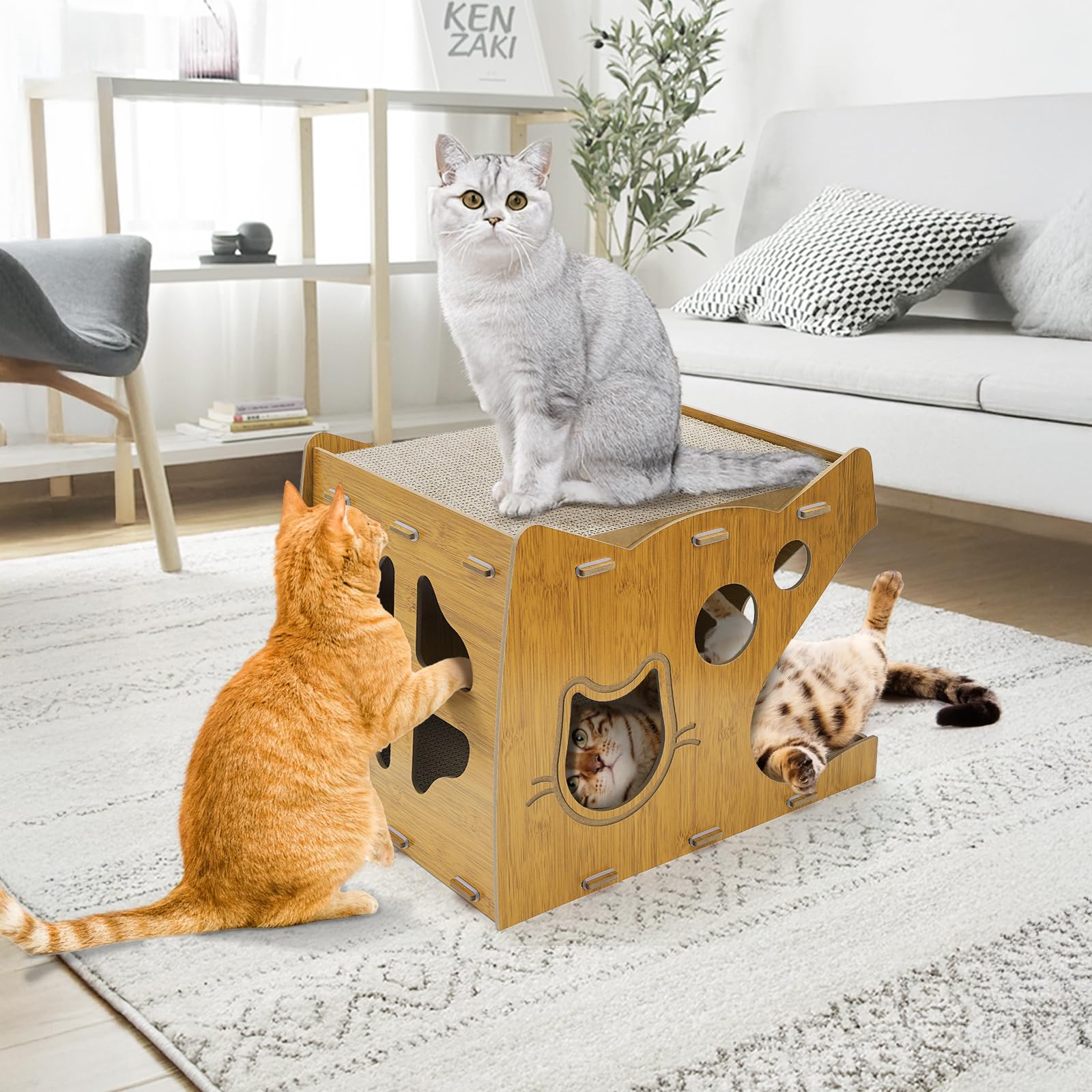 WRINGKIT 2-Level Cat Scratcher House assembly — tool-free setup with detachable boards.