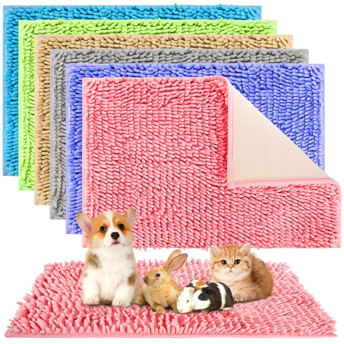 WRINGKIT Guinea Pig Mats 6-pack in diverse colors for easy rotation and tidy habitat.