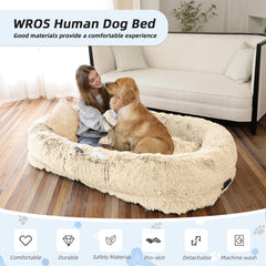 WROS human dog bed plush fur cover highlighting warmth and breathable comfort.
