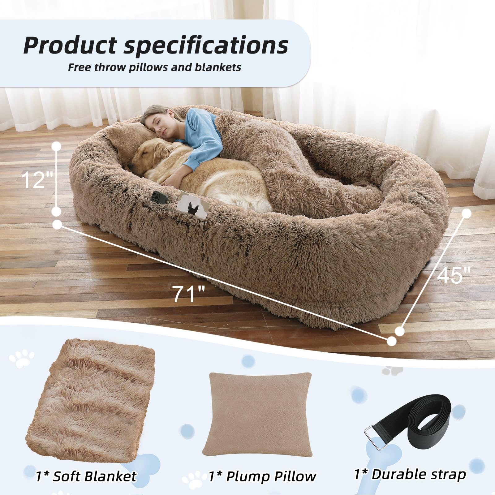 WROS Human Dog Bed non-slip bottom prevents sliding during use