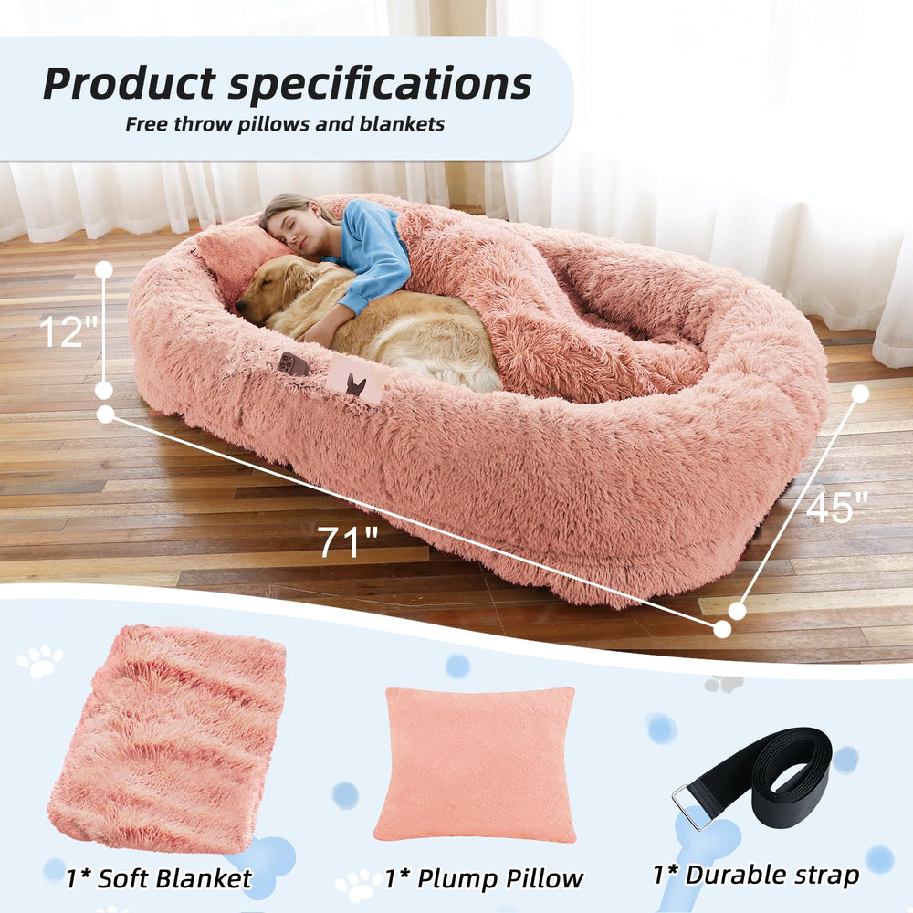 WROS Human Dog Bed pink oversized bolster emphasizes secure feel during rest