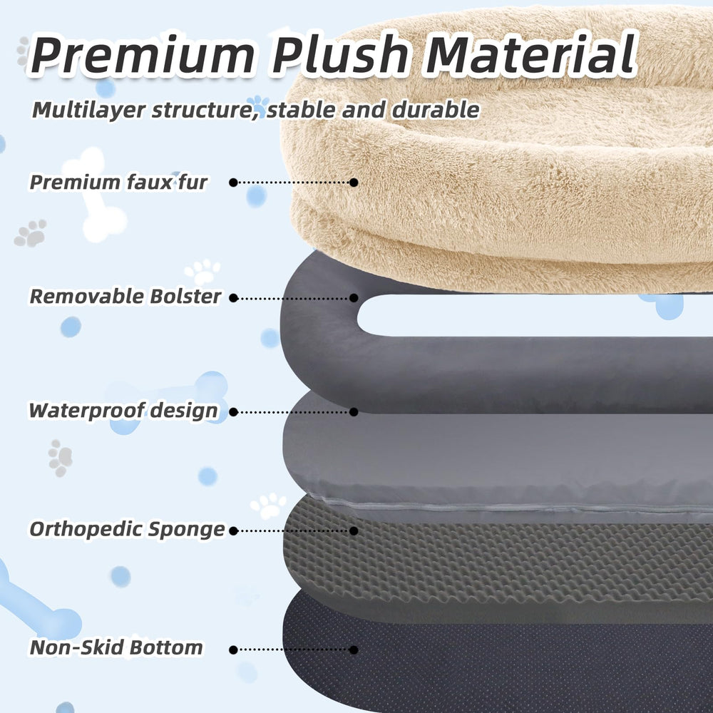 WROS human dog bed side pocket stores small items during rest.