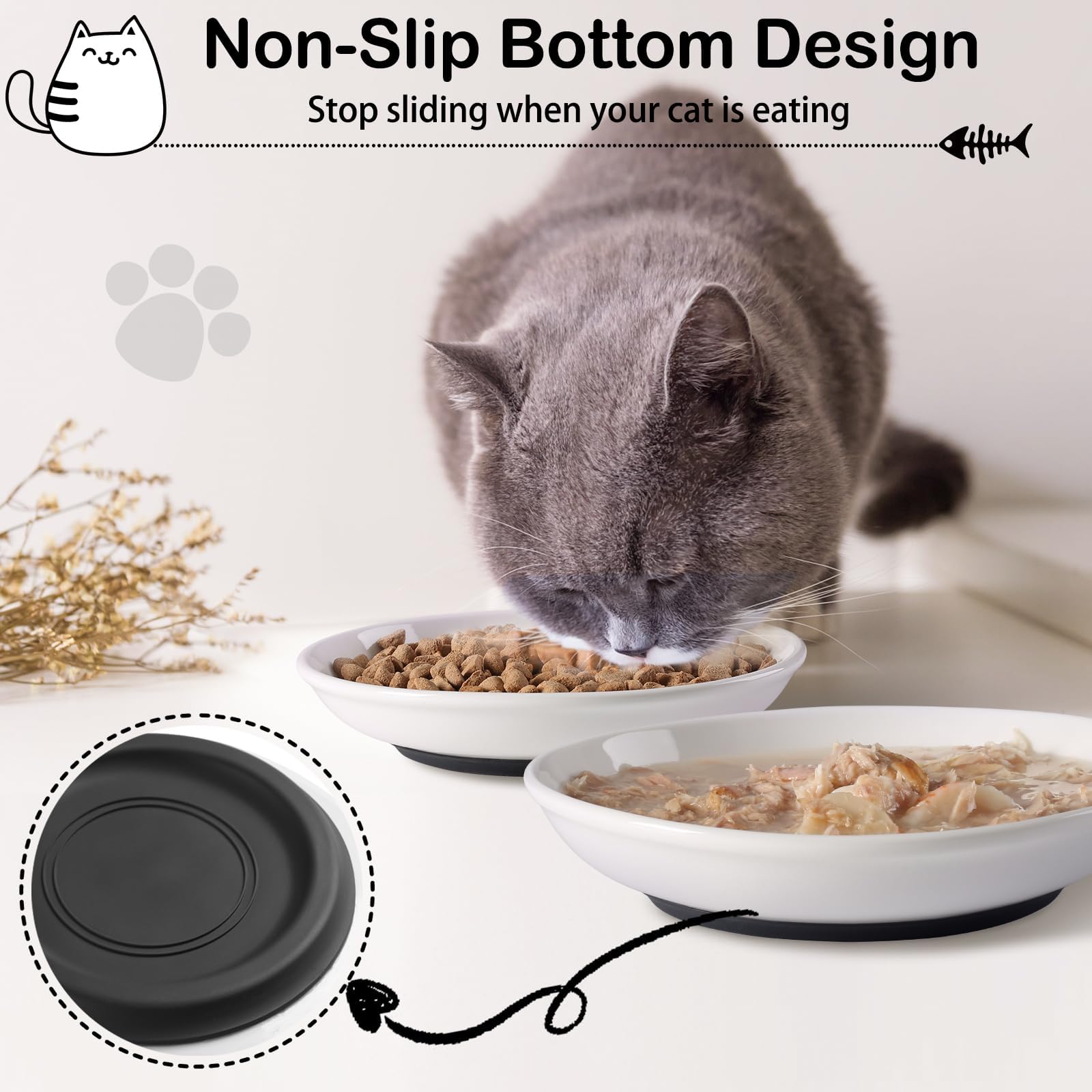 WROSWT 3-pack cat bowls for wet food, dry food, and water