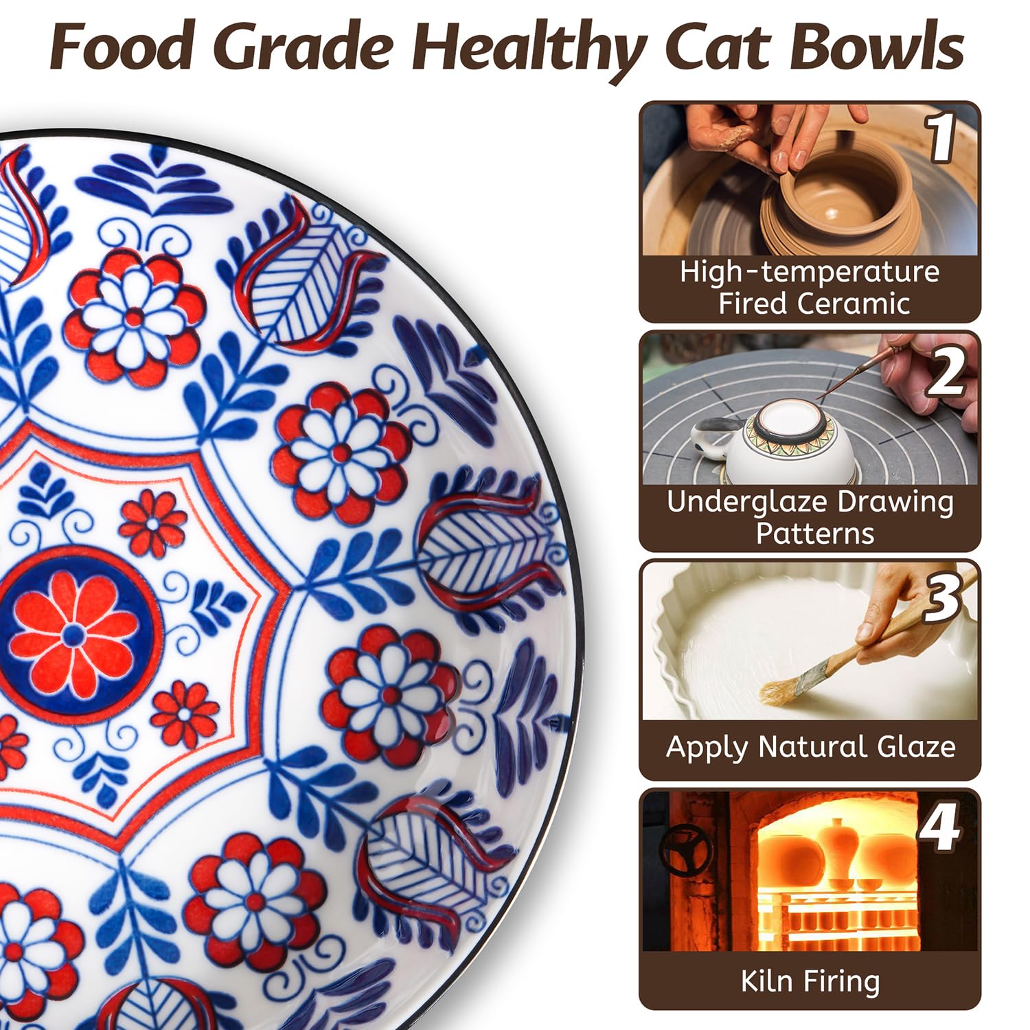 WROSWT easy-clean cat bowls with smooth glaze for quick washing and care.