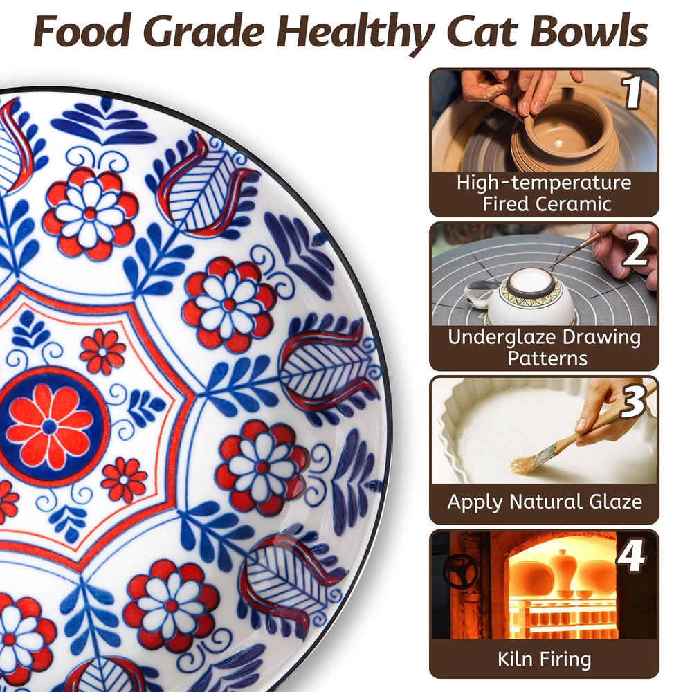 WROSWT easy-clean cat bowls with smooth glaze for quick washing and care.