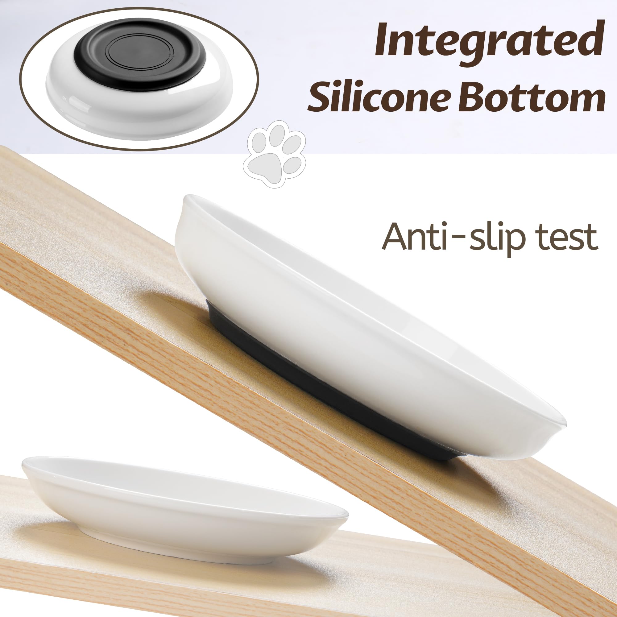 WROSWT No Spill Cat Bowls ceramic material shown for durable, safe dishware.