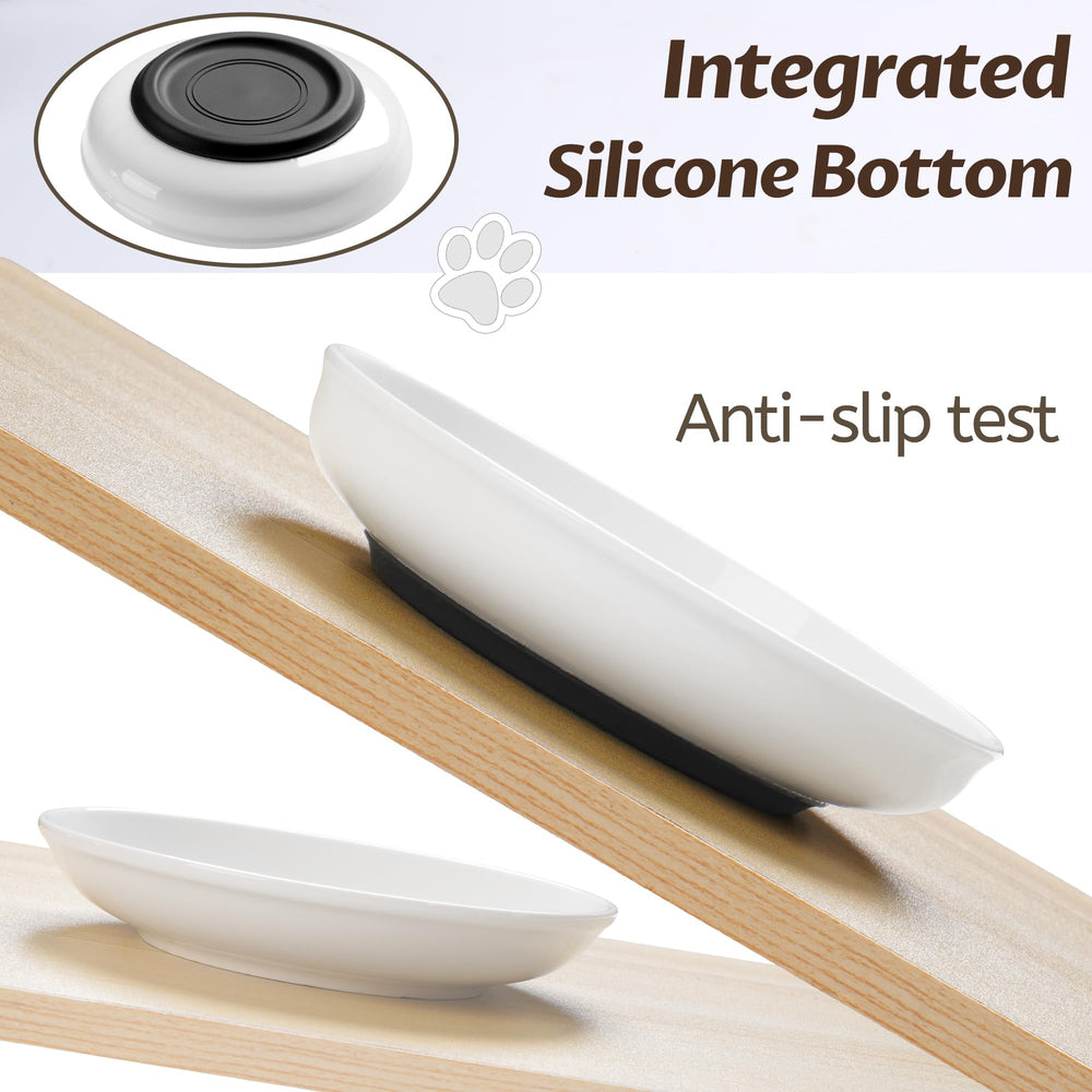 WROSWT No Spill Cat Bowls ceramic material shown for durable, safe dishware.