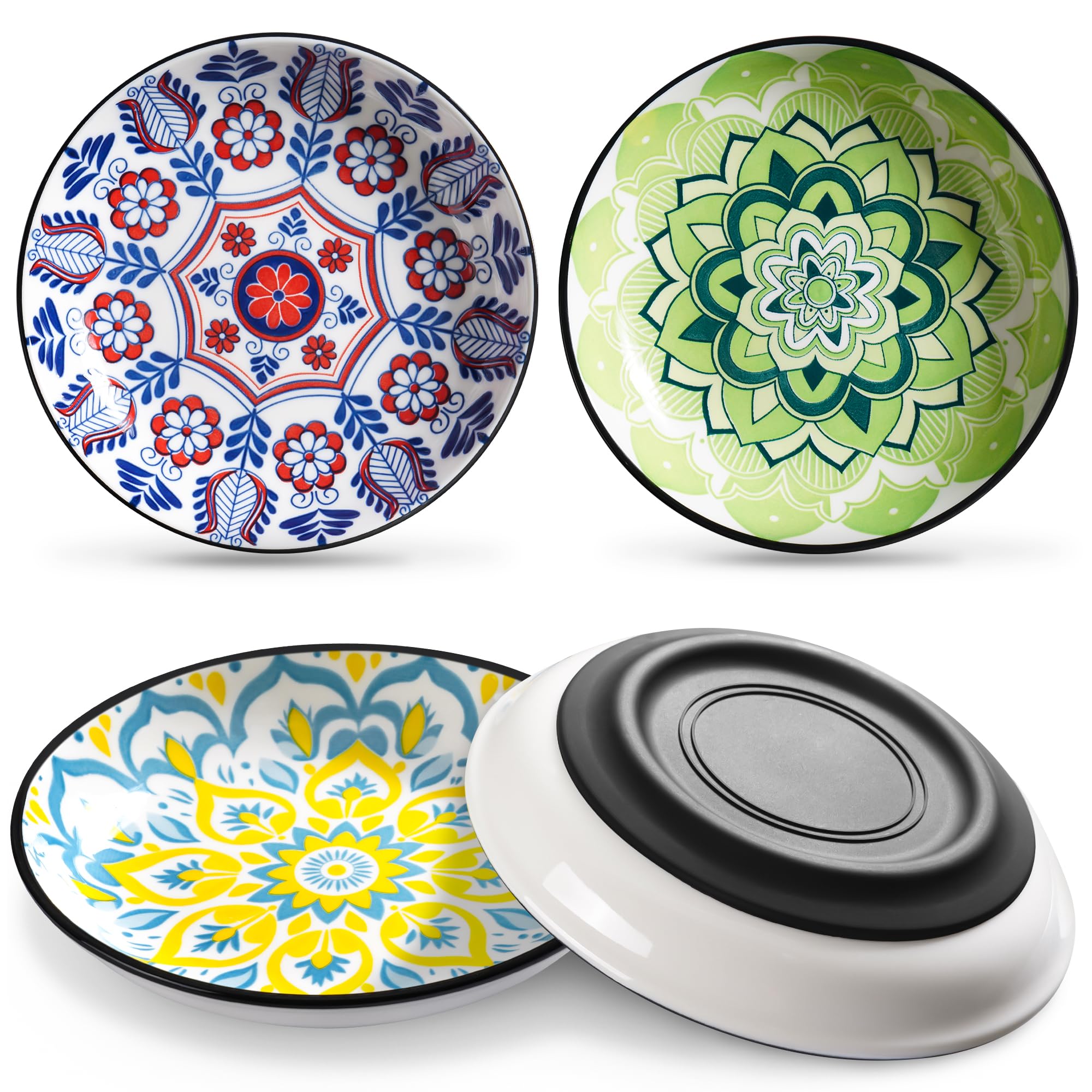 WROSWT non-slip ceramic cat bowl with silicone base stabilizes meals and protects floors.