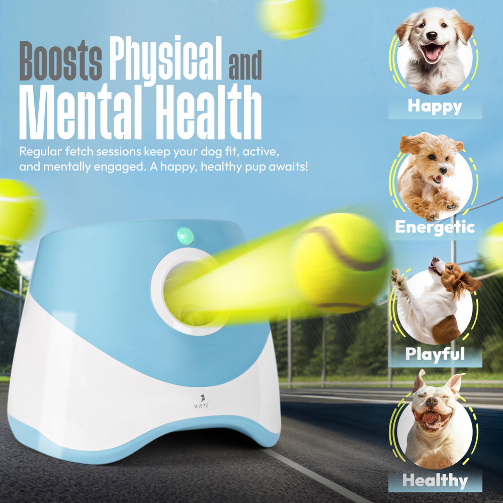 WRTZ ball launcher with three range modes enables customizable fetch distances.