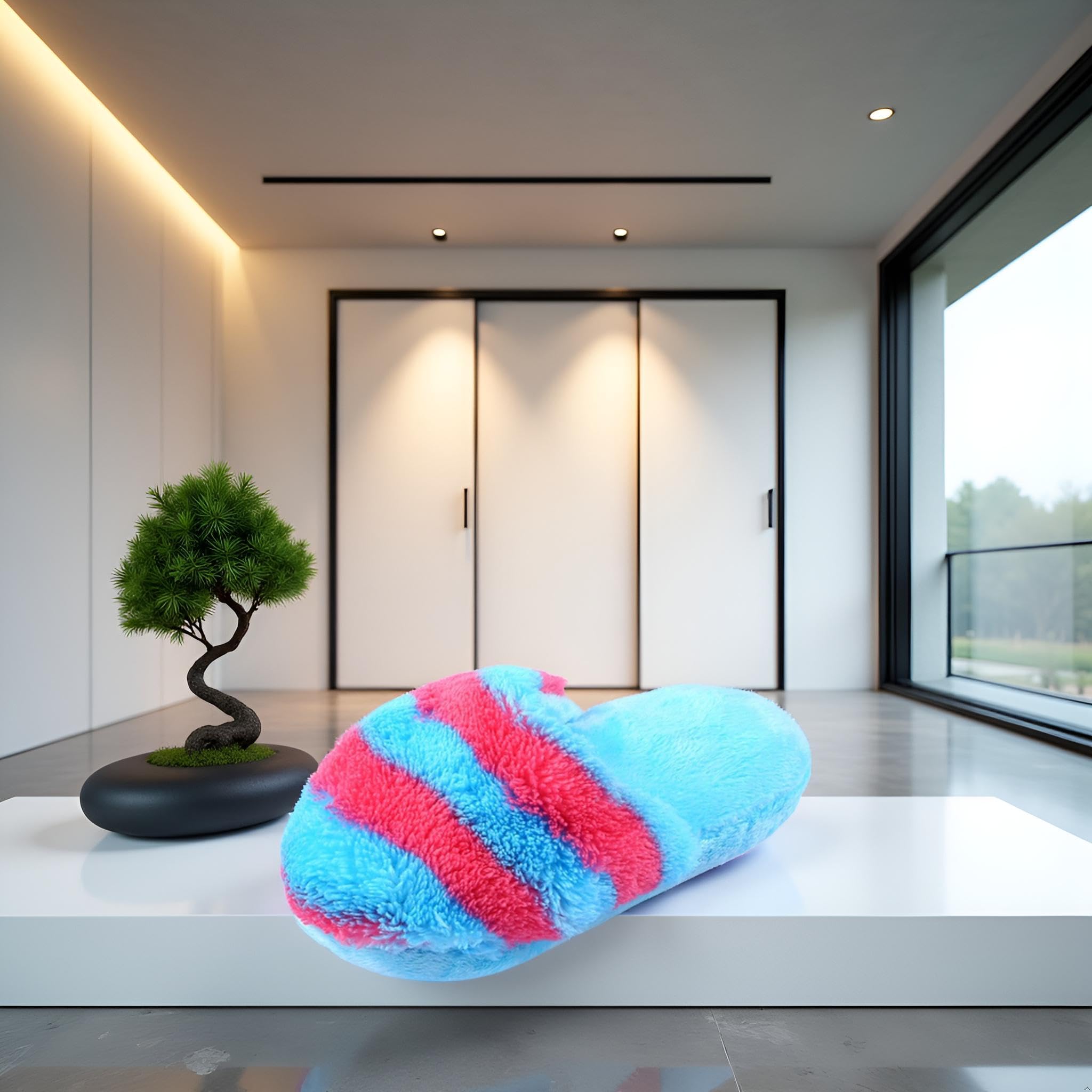 Wsjiabofux blue plush slipper chew toy designed for puppies and cats.