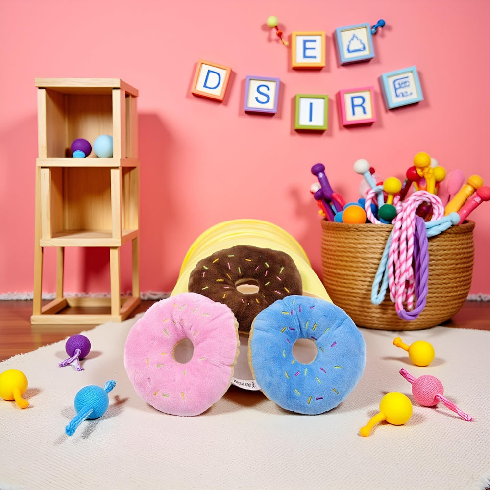 WsjiaboFux compact donut chew toys for multi-pet households.
