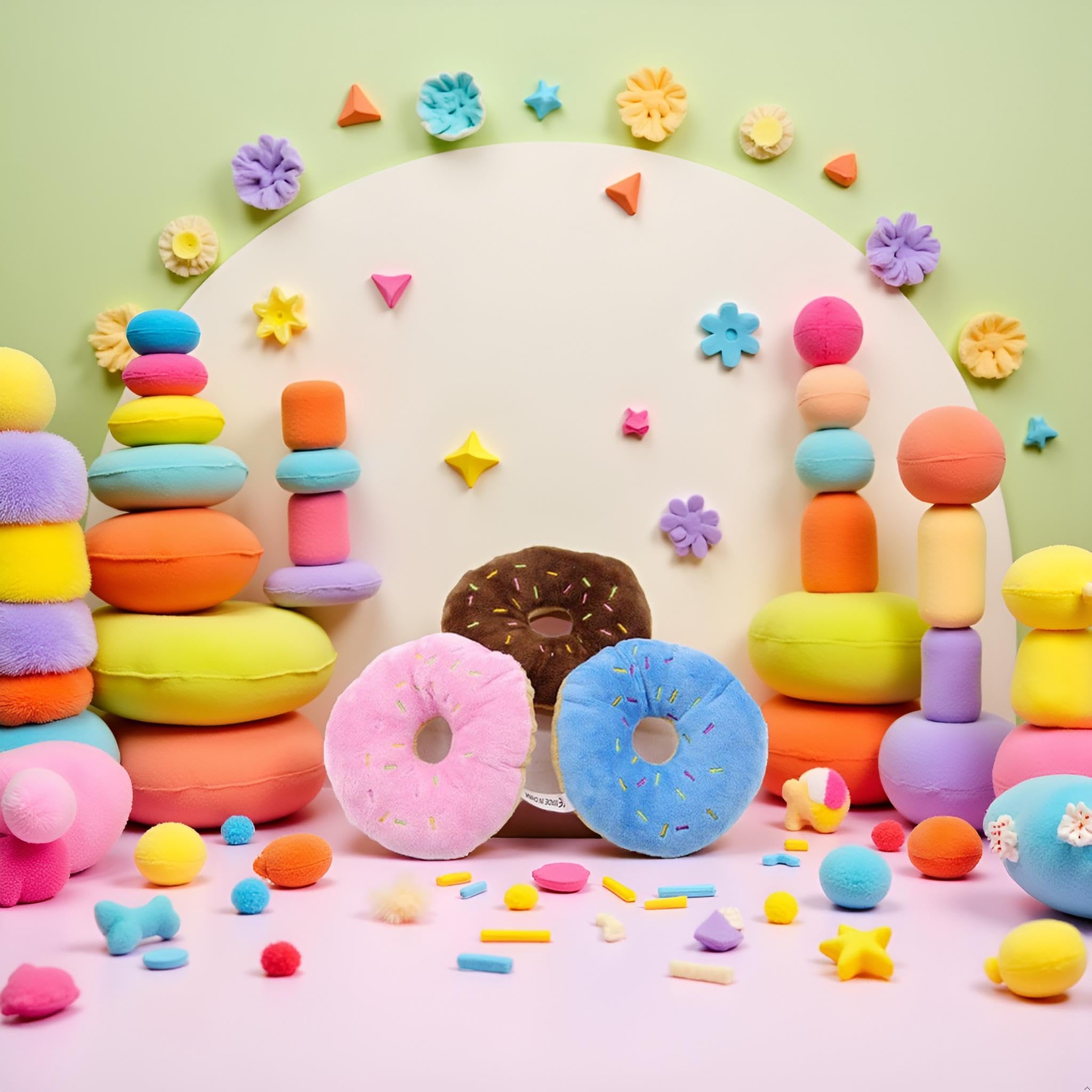 WsjiaboFux 3-pack colorful donuts ready for playtime.