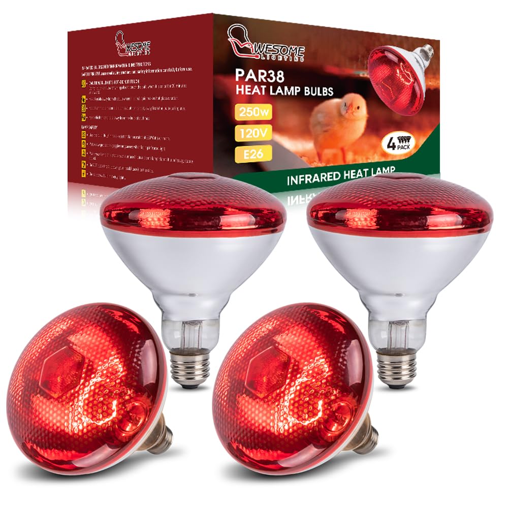 Wesome Lighting PAR38 red heat lamp for chicks in a warm brooder