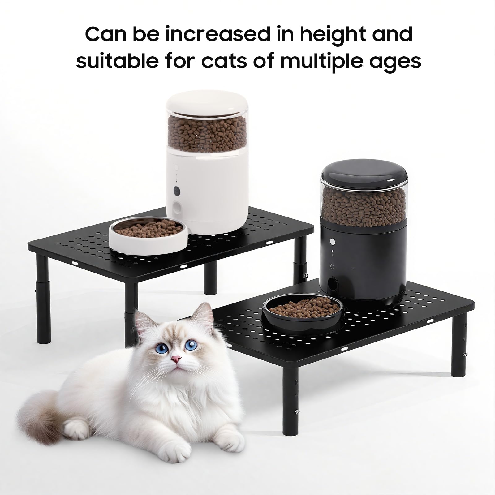 WSOWX adjustable feeder stand with non-slip base protects floors during feeding.