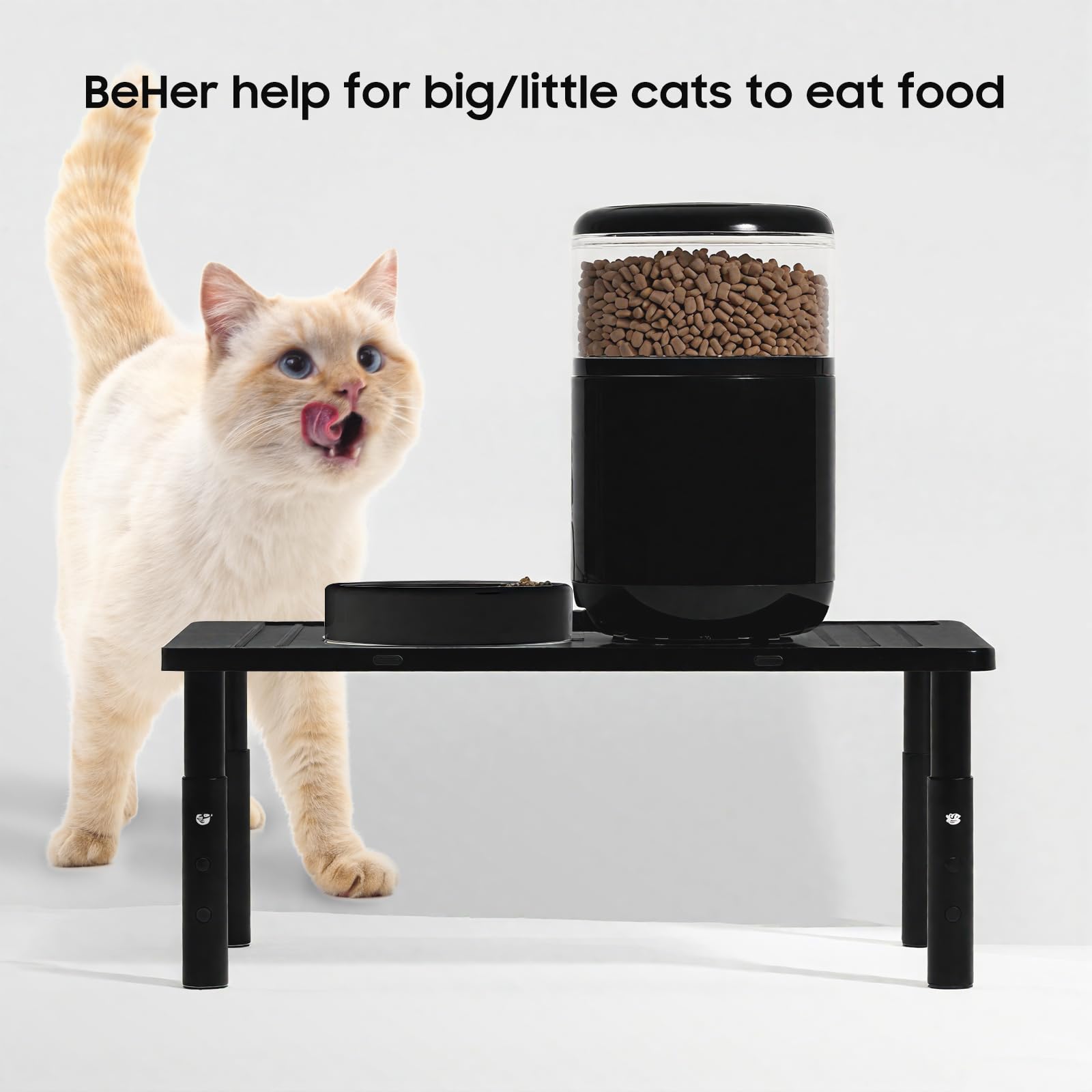 WSOWX adjustable feeder stand with integrated storage base for cans.