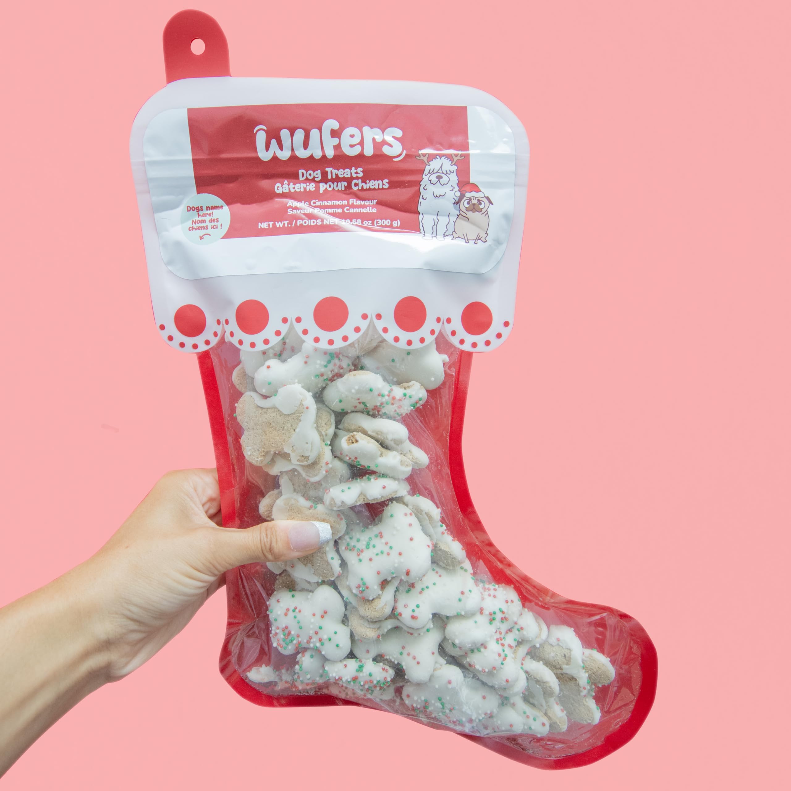 Wufers Endless Bones Christmas Stocking hanging for festive dog treats and gifting