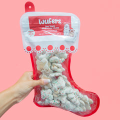 Wufers Endless Bones Christmas Stocking hanging for festive dog treats and gifting