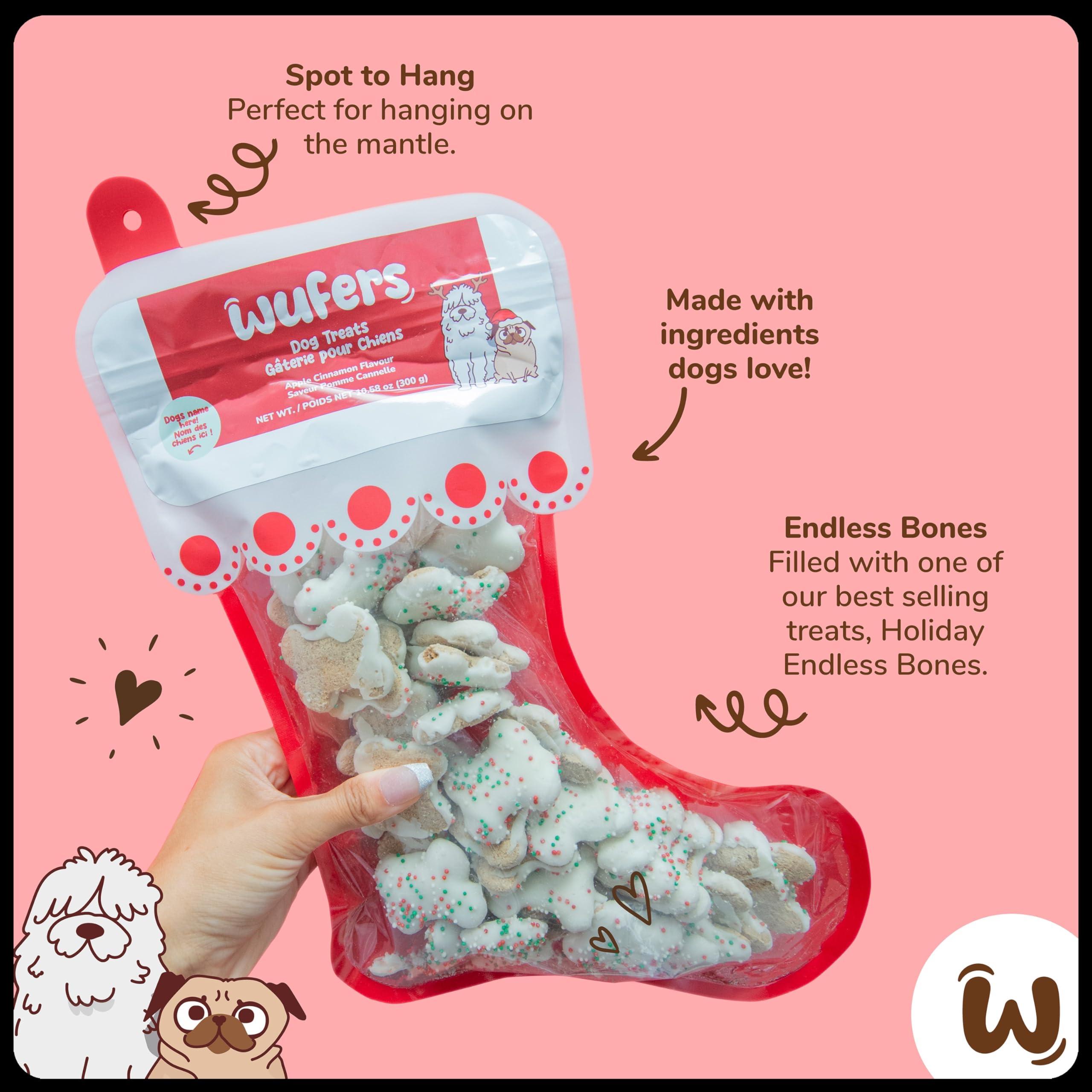 Wufers Holiday dog gift packaging emphasizing sustainability and gourmet cookies