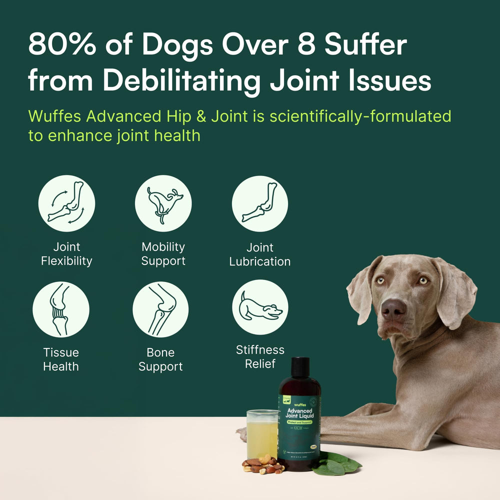 Wuffes Advanced Joint Liquid UC-II collagen ingredient highlight for joint flexibility.