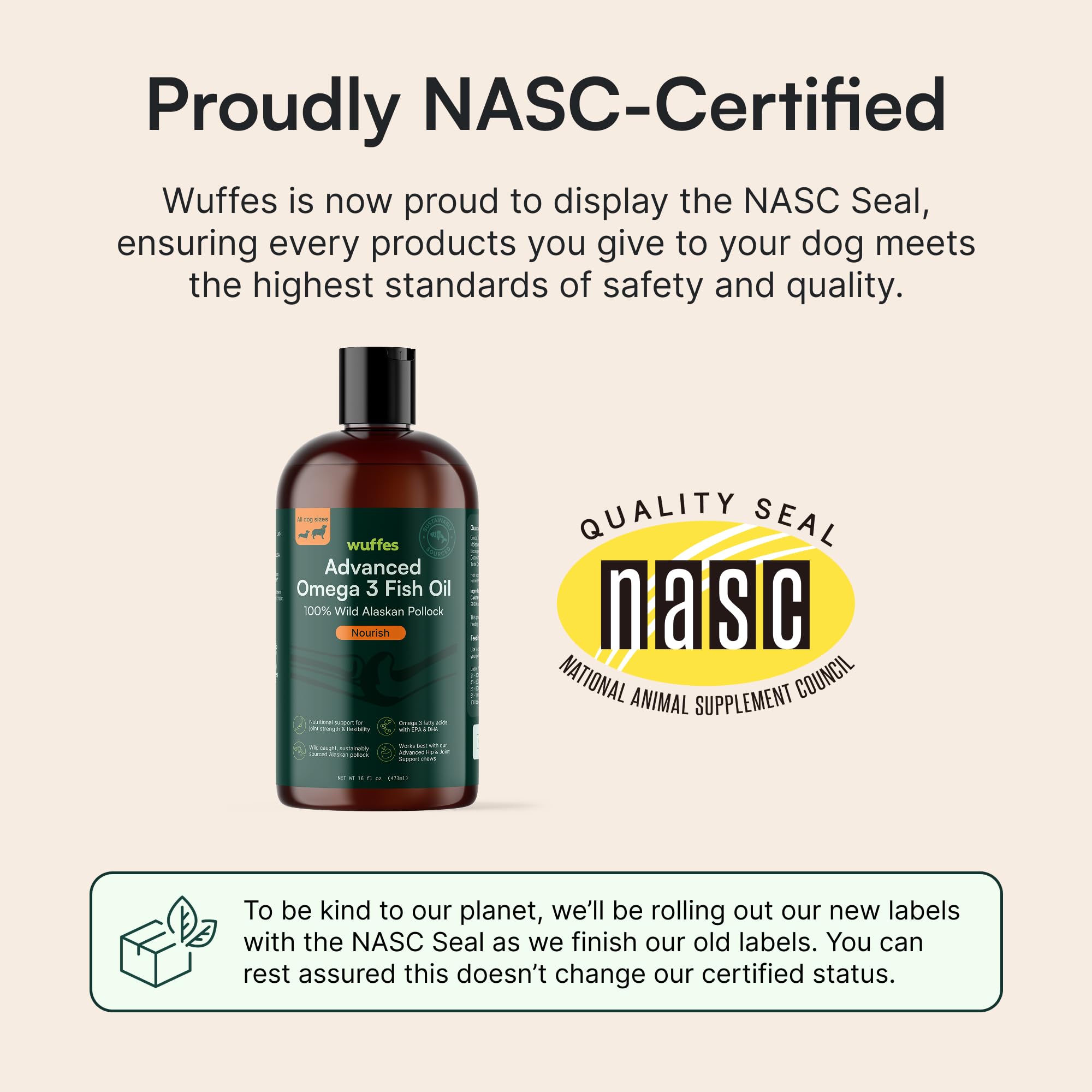 Wuffes Advanced Omega-3 dog oil pour shows easy daily dosing for joints.