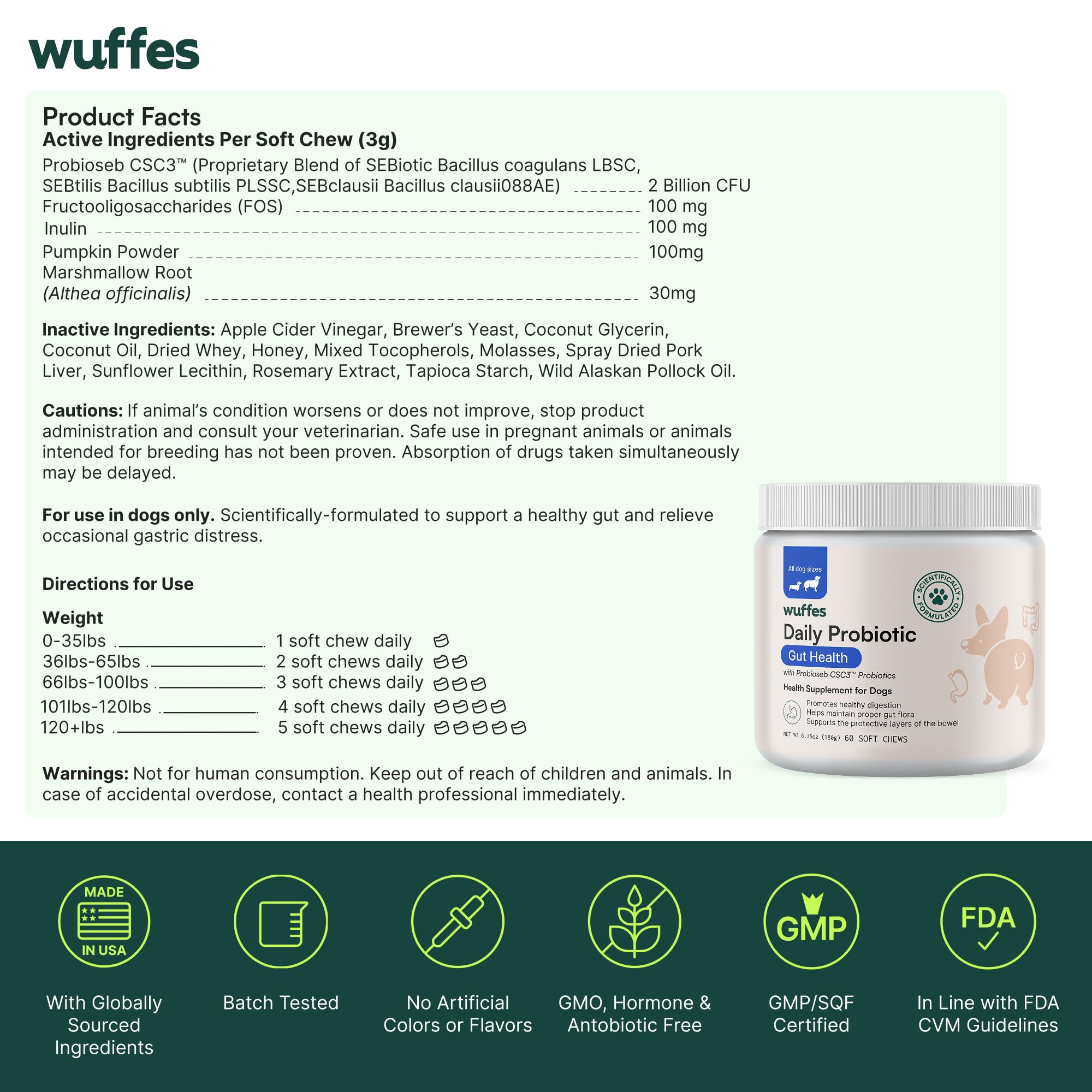 Wuffes Daily Probiotic daily-use image presents simple routine for pet wellness.