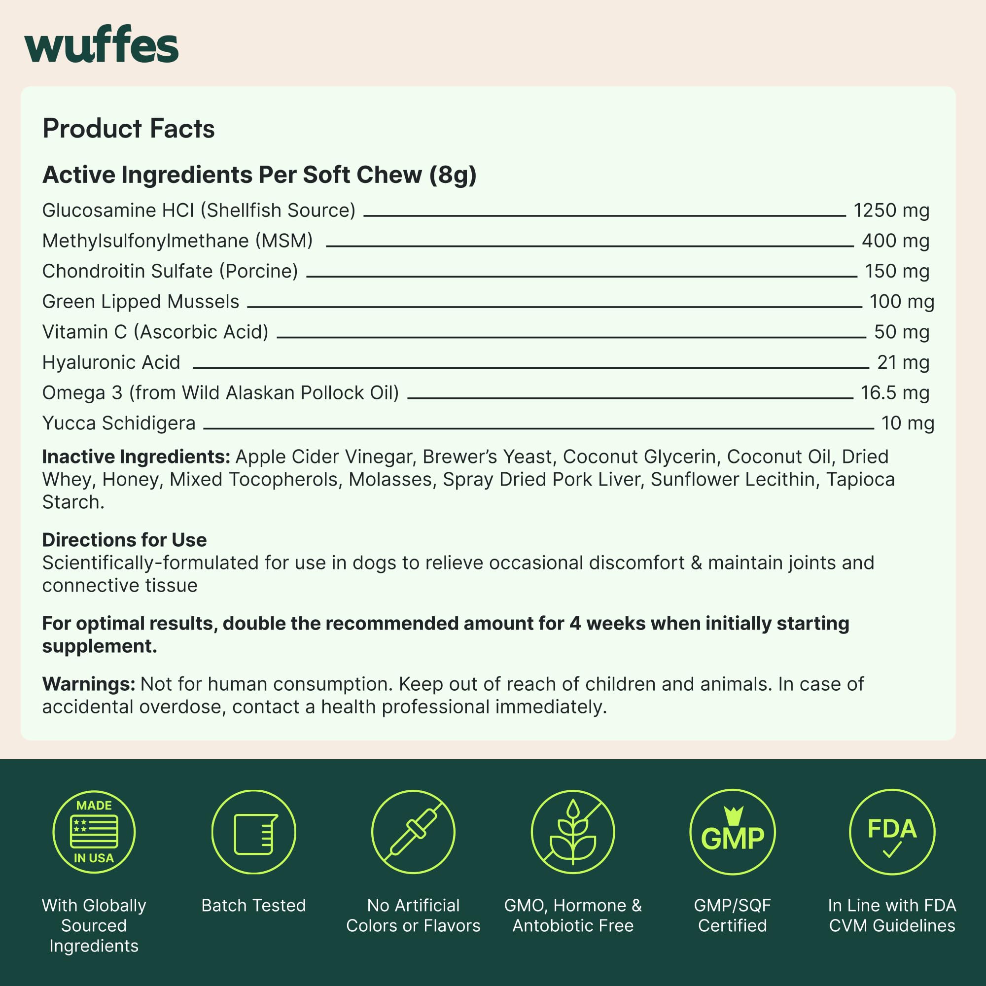 Wuffes pack of 2 60-chews demonstrates extended joint care value.