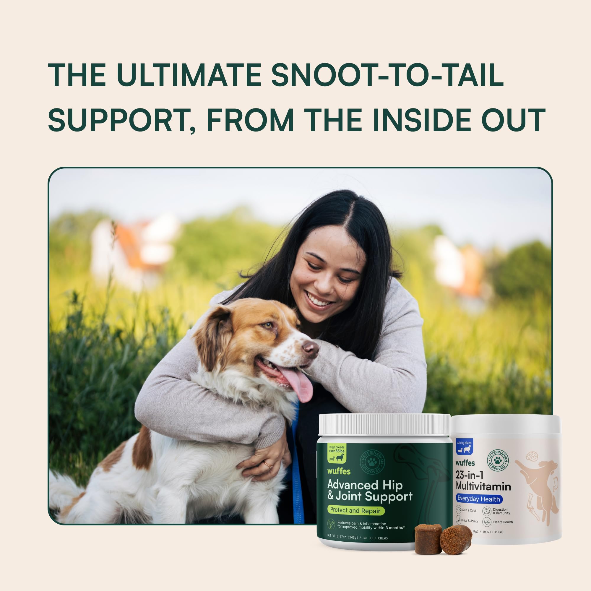 Wuffes wild Alaskan salmon oil omega-3 image emphasizes skin coat and heart health potential.