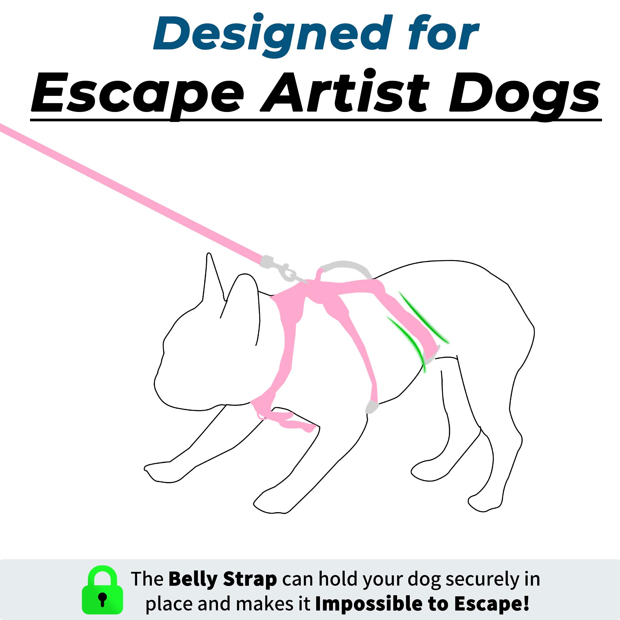 Wuffley escape-proof harness pink XS side-adjustments showcase customizable fit for growing dogs.