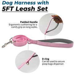 Wuffley escape-proof dog harness pink XS snap buckle highlights quick, secure on/off for busy mornings.