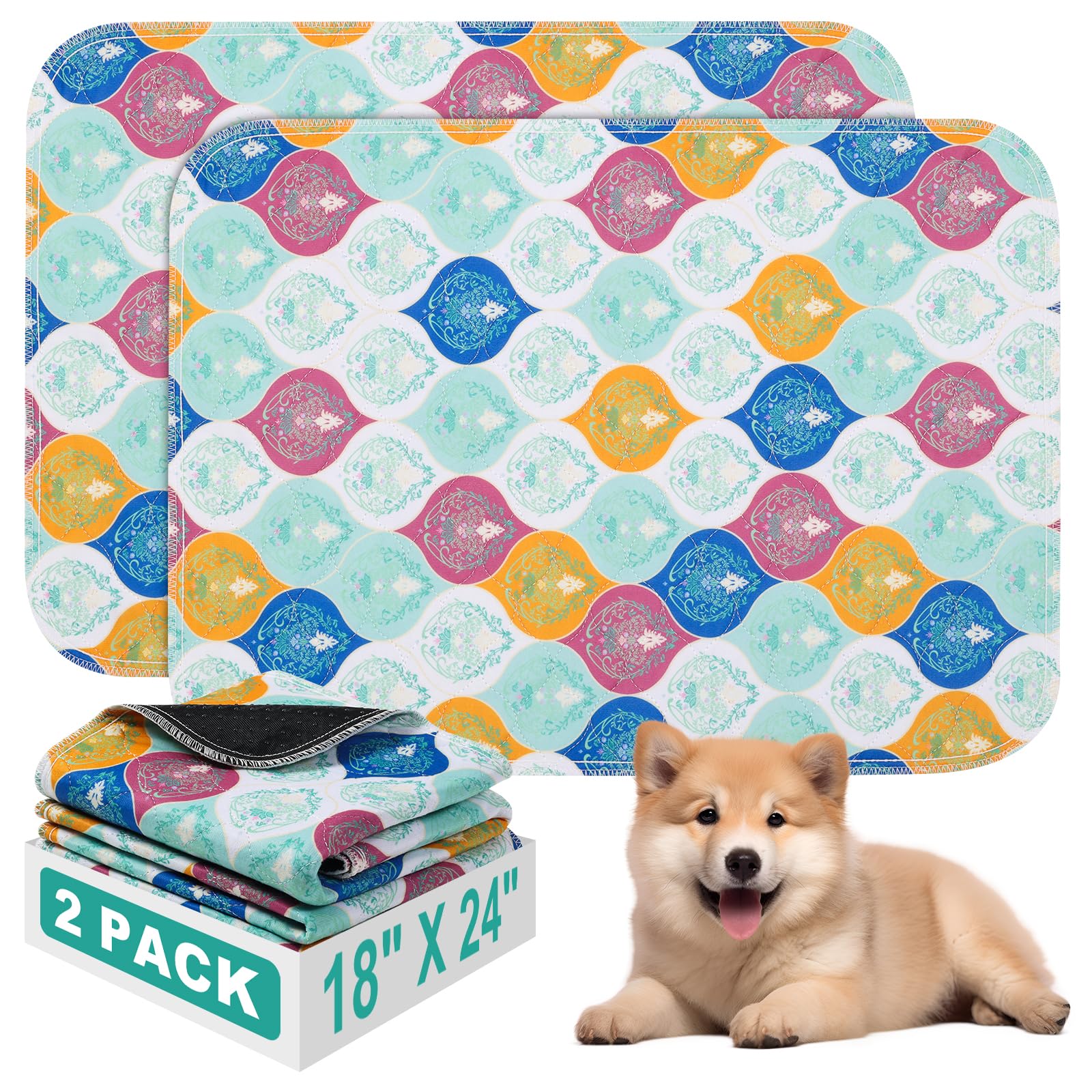 WUFFLYDRY washable dog pee pad close-up shows absorbent-core for staying dry.