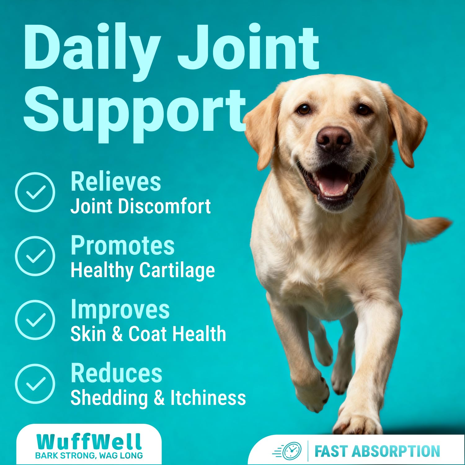WuffWell liquid collagen for dogs dropper dispense highlights simple daily administration