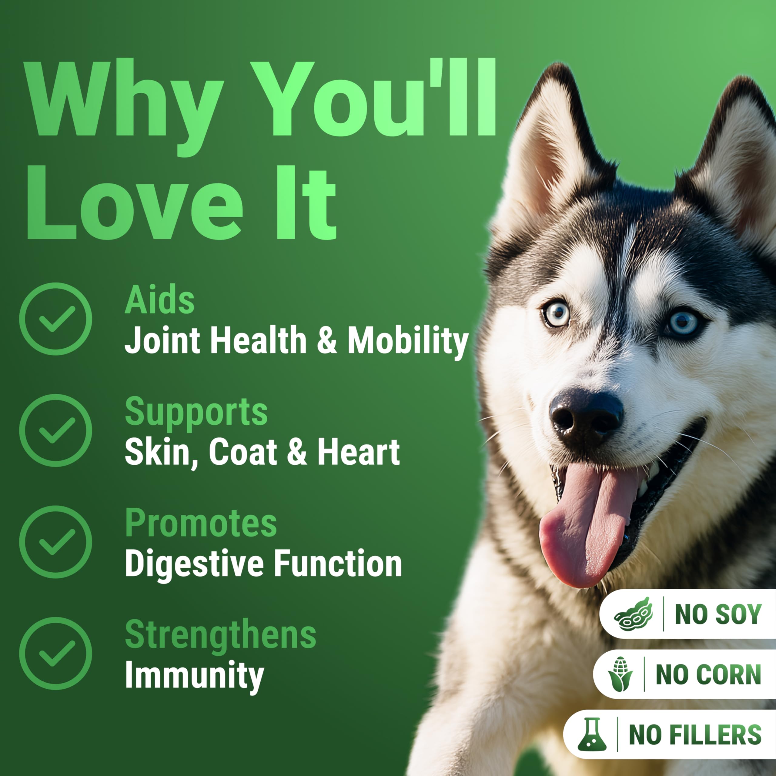 WuffWell Super Greens dog meal mix enables seamless addition to meals for daily wellness.