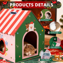 WUGO Christmas Cat Scratcher House entry point for easy access