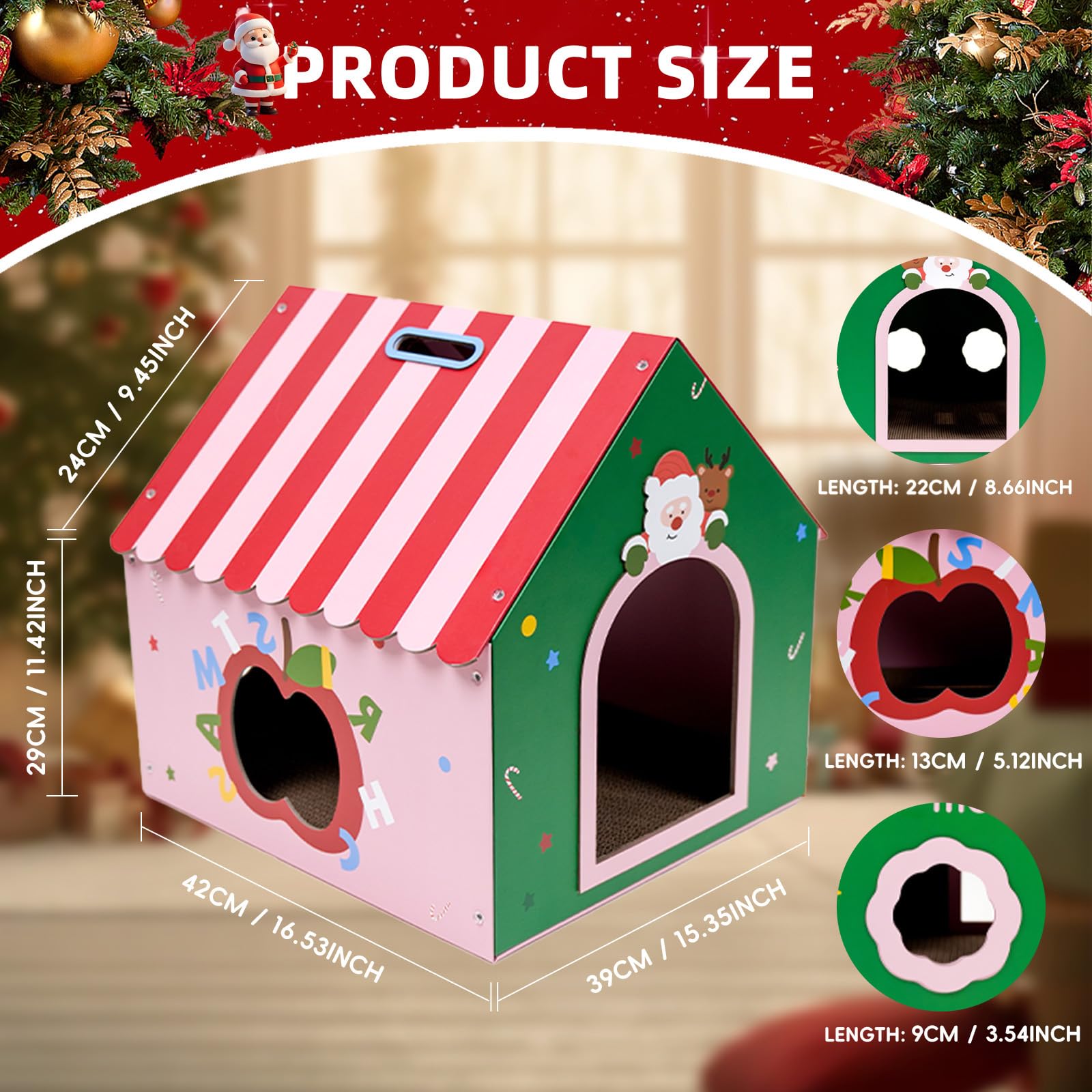 WUGO Christmas Cat Scratcher House interior with two scratching pads ready