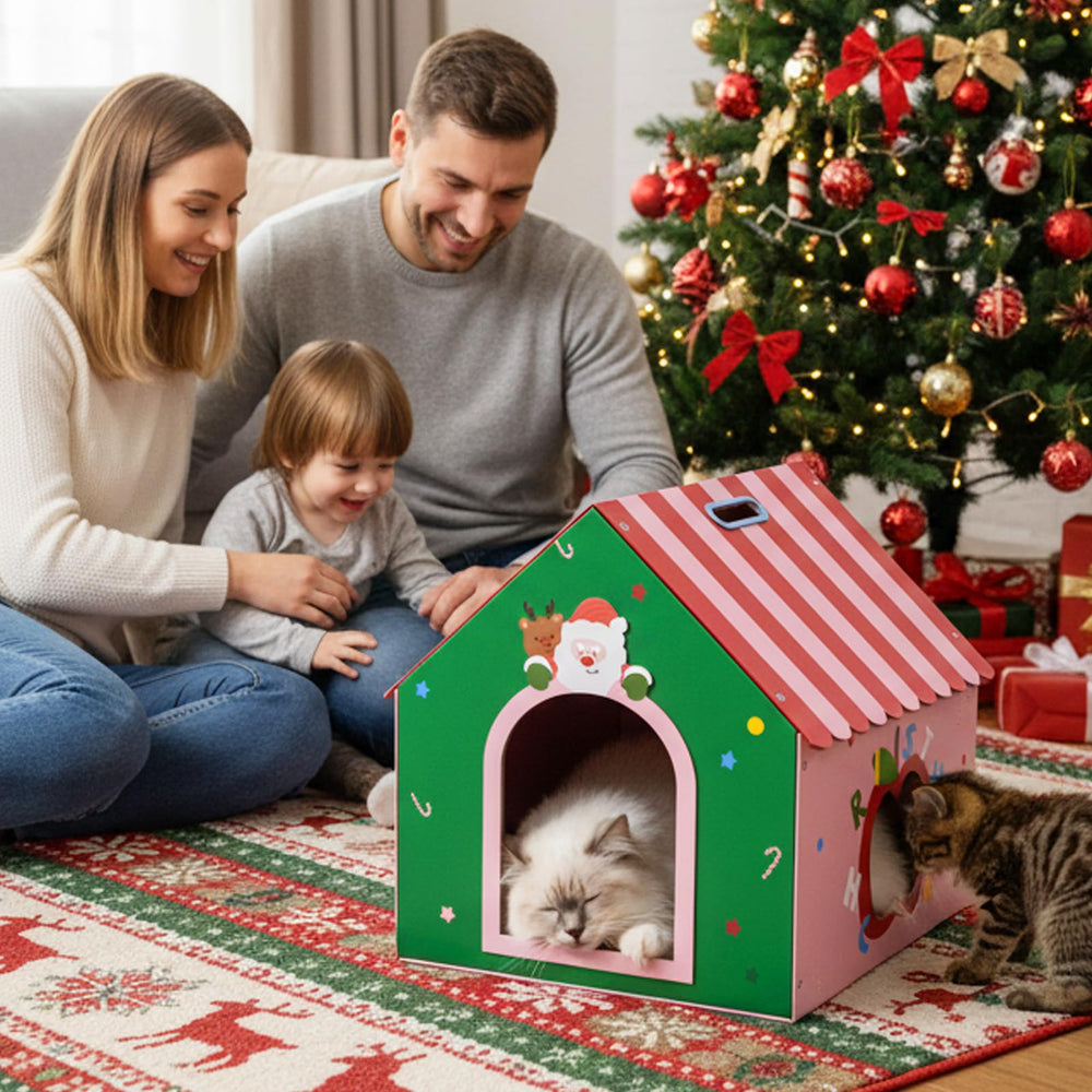 WUGO Christmas Cat Scratcher House boxed packaging ready for gifting