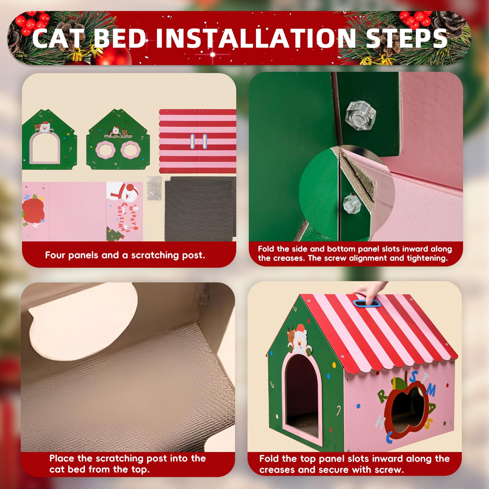 WUGO Christmas Cat Scratcher Pads inside showing textures for scratching